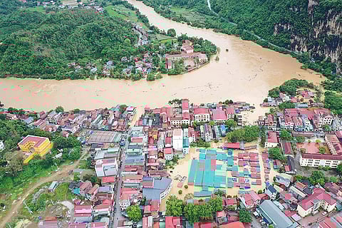 Vietnam Typhoon Yagi: Submerged houses in Lang Son province